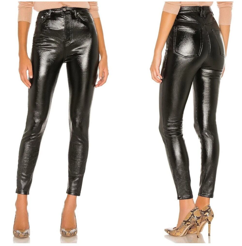 Free People Phoenix Coated Skinny Jeans Women's 27 High Rise Liquid Black